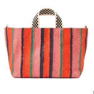 Clare V. Bateau Tote in Multistriped Woven Leather NWT